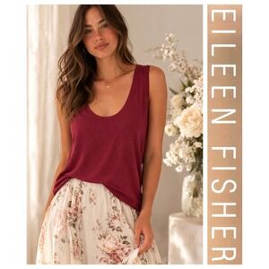 Eileen Fisher Burnt Orange Scoop Neck Sleeveless Stretch Rayon Blend Tank Top M